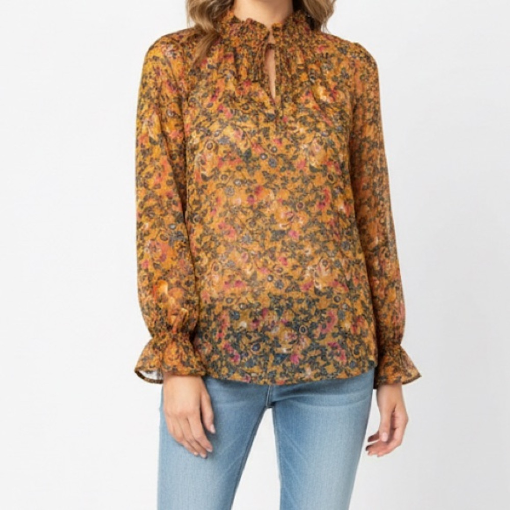Cato Sheer Long Sleeve Autumn Floral Blouse Top M
